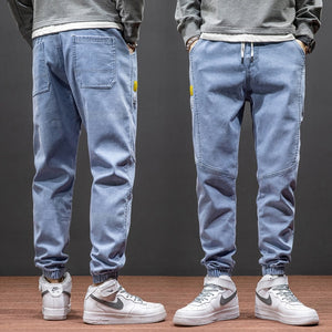 Autumn Winter Baggy Men&#39;s Cargo Jeans Fashion Harlan Cotton Streetwear Harajuku Pants Joggers Elastic Waist Trousers Male M-5XL